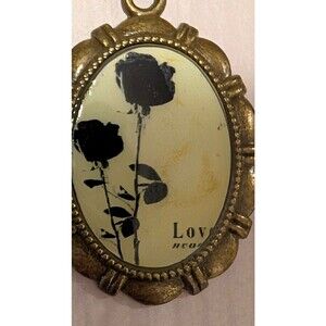 Vintage Style Black Rose Pendant Gothic Victorian Cameo Bronze Oval Frame